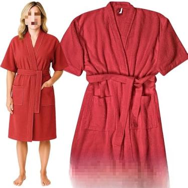 Imagem de Roupão de Banho Unissex 100% Algodão Atoalhado – Tamanho Único 38-48, Seca Bem para Piscina, Natação, Judo e Casa (VERMELHO NATAL,UNICO - VESTE 38 AO 48)