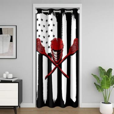 Imagem de Cortina de porta infantil de lacrosse, cortinas de porta com bandeira americana para meninos, adolescentes, homens, decoração de cozinha, decoração de cozinha, jogos de lacrosse, privacidade, linhas
