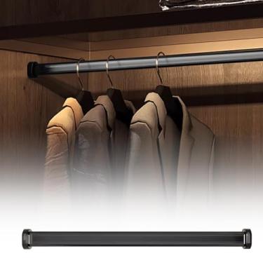 Imagem de Haste de armário de parede extra longa e resistente - Rack organizador de roupas preto de 40 cm com suportes de extremidade para guarda-roupa, solução perfeita para pendurar roupas para armazenamento