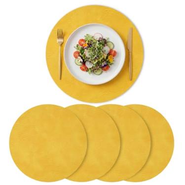 Imagem de Artoid Mode Jogo americano amarelo de couro sintético, conjunto de 4, tapetes de 38 cm à prova d'água, limpáveis, resistentes ao calor, tapetes de mesa reversíveis para decoração de jantar e cozinha