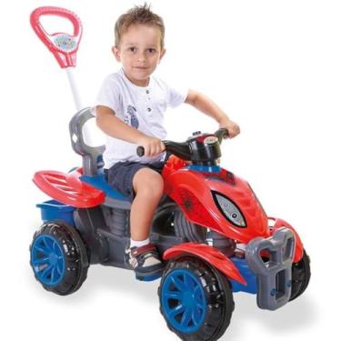 Imagem de Quadriciclo Infantil Spider com Haste de Empurrar, Pedal e Rodas Antiderrapantes, Vermelho e Azul, Carrinho de Passeio para Meninos