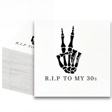 Imagem de Pacote com 100 guardanapos de coquetel RIP Thirties, RIP Thirties Death to My 30s Dirty 40 Birthday Guardanapos de coquetel descartáveis em massa para mulheres e homens, decorações de festa de 40 anos