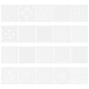 Imagem de UNICRAFTALE 20 peças de estênceis Sashiko padrão de plástico PET geométrico, bordado, estêncil, bordado, estabilizadores, modelo de linha de desenho para costura à mão