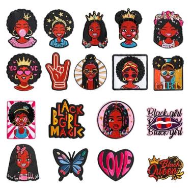 Imagem de RDJOIMBX 18 peças Black Girl Magic Iron on Patches, Afro Girl costurado em apliques bordados para roupas, mochilas, jaquetas, jeans, chapéus