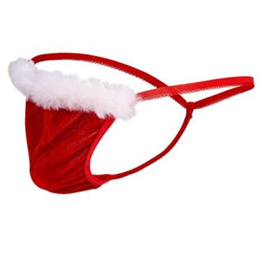 Imagem de Presente de Natal masculino novidade roupa íntima engraçada com bolsa de protuberância, calcinha fio dental sexy fantasia calcinha fio dental vermelho, Vermelho, Tamanho Único