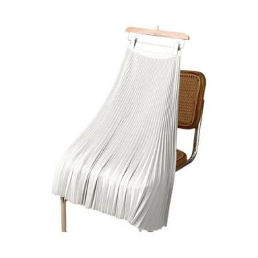 Imagem de Saia Midi Plissada De Cetim Vintage Feminina Com Cintura Alta E Elásti