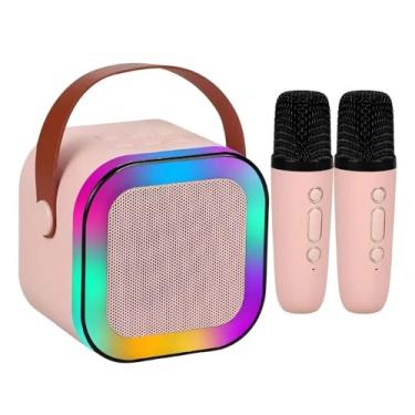Imagem de Caixa de Som Portátil Bluetooth com LED, Karaokê, Rosa, 2 Microfones Sem Fio, Bateria de Longa Duração, Iluminação Colorida