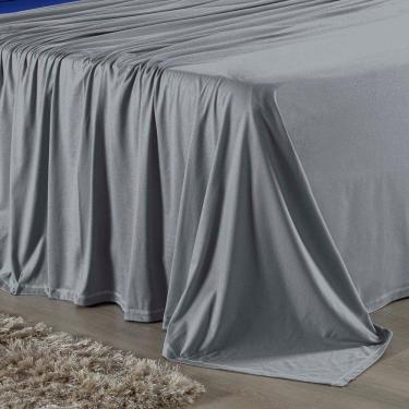 Imagem de Jogo De Cama Casal Viúva Nobre 4 Peças Malha 100% Algodão - Cinza / Royal