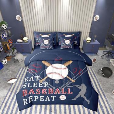 Imagem de Castle Fairy Jogo de cama casal, 7 peças, softball, azul marinho, para decoração de quarto de crianças, meninas, adolescentes, temática esportiva, jogos de bola, edredom com lençóis, fronhas