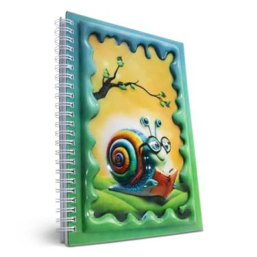 Imagem de omatek smart technologies Caderno espiral com capa brilhante 3D A5 – Caderno de capa dura fofo com 80 folhas – Caderno escolar para crianças, meninas e meninos – Bookworm Snail