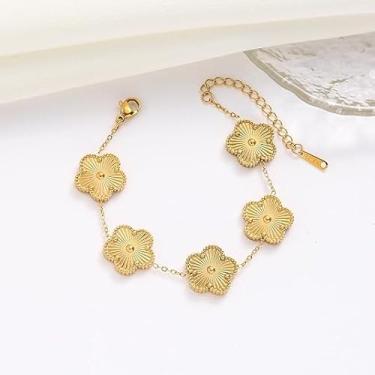 Imagem de Pulseira feminina de trevo de quatro folhas, banhado a ouro 18K, aço inoxidável, 4 folhas, pulseira de elos de ouro, joia presente para mulheres