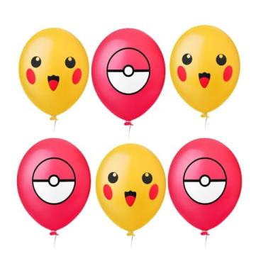 Imagem de Balões de Látex Pokémon, Tema Pikachu e Pokébola, Amarelo e Vermelho, 11 Polegadas, 25 Unidades, Decoração de Festa