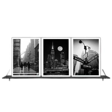 Imagem de Kit 3 Quadros Fotografias New York 24X18Cm Moldura Branca