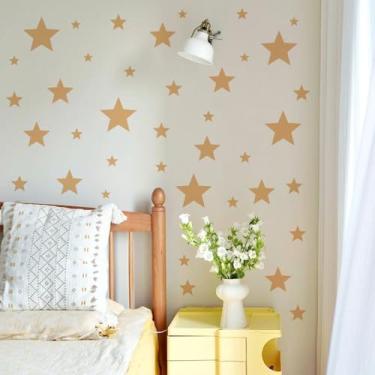 Imagem de Adesivos de parede de estrela de champanhe, 117 peças, adesivos removíveis de PVC com estrelas de champanhe para sala de estar, quarto, casamento, chá de bebê, aniversário, decorações de Natal