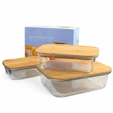 Imagem de Conjunto de 3 Potes de Vidro Borossalicato Hermético com Tampa de Bambu Kit Recipientes para Armazenamento de Alimentos com Vedação em Silicone Travessas Refrátarias Linha Premium