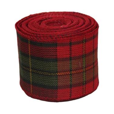Imagem de Fita De Linho Xadrez Preto, Vermelho E Verde Com Borda Aramada 6M, Pad