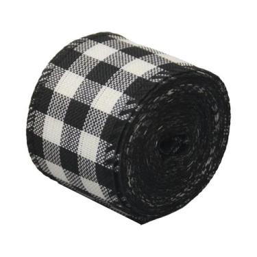 Imagem de Fita De Linho Xadrez Preto, Vermelho E Verde Com Borda Aramada 6M, Pad