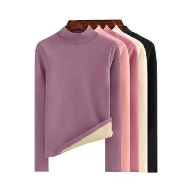 Imagem de Camisa Térmica Feminina Slim Fit De Lã De Cordeiro Quente Com Manga Lo