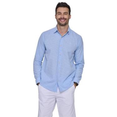 Imagem de Camisa Social Manga Longa Masculina Listrada Luxuosa Algodão - LBL/AMI