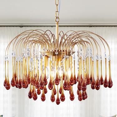 Imagem de TOCHIC Lustre de cristal dourado lustres modernos para sala de jantar, lustre de cristal gota de chuva, luminária pendente vintage para sala de estar, quarto, banheiro, hall de entrada, ilha de
