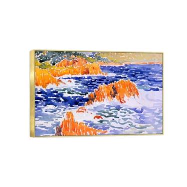 Imagem de Impressão em tela de paisagem pronta para pendurar - pintura de arte de parede famosa - rochas no mar - decoração de casa moderna imagem moldura dourada 50 x 75 cm 20 x 30 pol