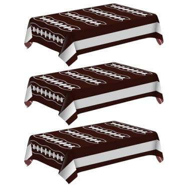 Imagem de JHDZDHY Toalha de mesa de plástico descartável de futebol, pacote com 3 toalhas de mesa marrons descartáveis para aniversários internos ou externos Superbowl - 137 x 274 cm (futebol marrom, pacote com