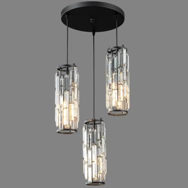 Imagem de BBLLWJ Luminária pendente moderna preta ilha de cozinha luminárias lustre de cristal para lustres de cozinha sala de jantar quarto (3 luzes)