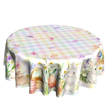 Imagem de VentuCoven Toalha de mesa de coelho 152 cm toalha de mesa redonda feliz Páscoa toalhas de mesa xadrez toalhas de mesa para cozinha, decorações de jantar, férias