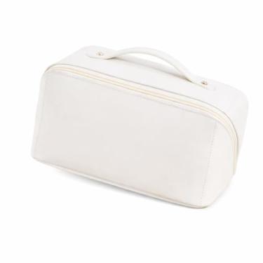 Imagem de Necessaire Organizadora de Maquiagem Feminina para Viagem, Couro PU, Espaçosa e Resistente, 23x13x14cm (Branco)