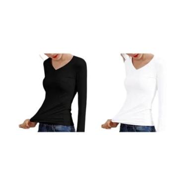 Imagem de Camiseta Térmica Feminina De Manga Longa Em Veludo Cor Sólida Para Inv