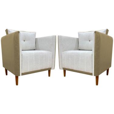 Imagem de Kit 2 Poltronas Decorativa Para Sala Recepção Consultório Aviv Luxo Corino E Linho