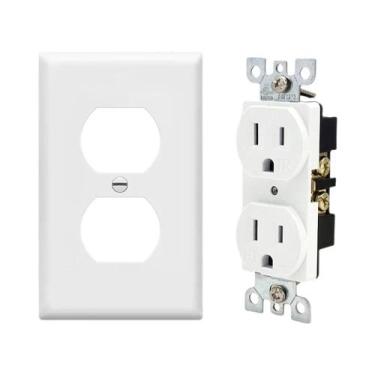 Imagem de Capa De PVC Branca Para Interruptor De Luz De Parede Com 2 Tomadas Pad