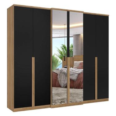 Imagem de Guarda Roupa Casal Valência 6 Portas Full Glass Capuccino Preto Acetinado - Thb