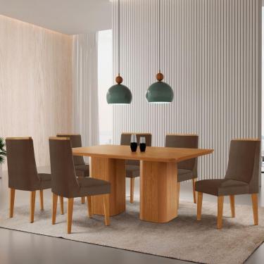 Imagem de Mesa De Jantar Eloise 180cm Tampo Mdf 6 Cadeiras Lisboa Veludo Marrom/naturalle