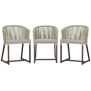 Imagem de 3 Cadeiras De Jantar Noronha Marrom Corda Náutica E3 Trama Rami