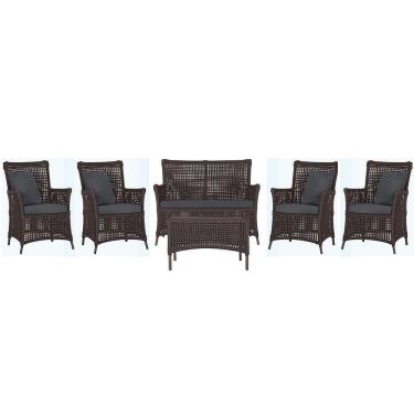 Imagem de Jogo Sofá 4 Poltronas E Mesa Igapó Marrom E11 Trama Original Marrom