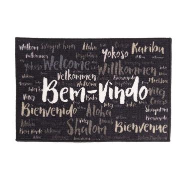 Imagem de Tapete De Entrada Bem-vindo Preto E Cinza 60x40cm - Uzoo Tapete Entrada 60x40cm Bem-vindo Preto E Cinza
