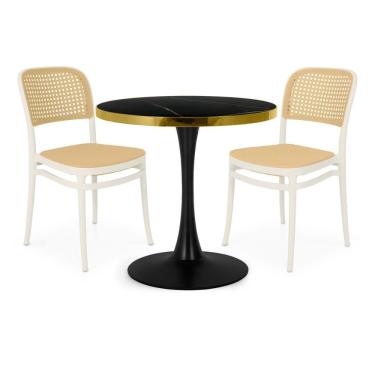 Imagem de Conjunto Mesa De Jantar Redonda Majestic 70cm Preta Com 2 Cadeiras Roma - Branco
