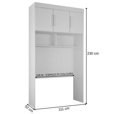 Imagem de Guarda Roupa Modulado Individual Aéreo Solteiro Orion Branco 3 Portas Leifer Móveis
