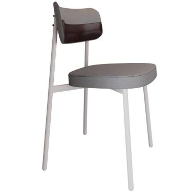 Imagem de Cadeira Estofada Para Sala De Jantar Astrid Branco C01 Linho Cinza Courino Café - Lyam Decor