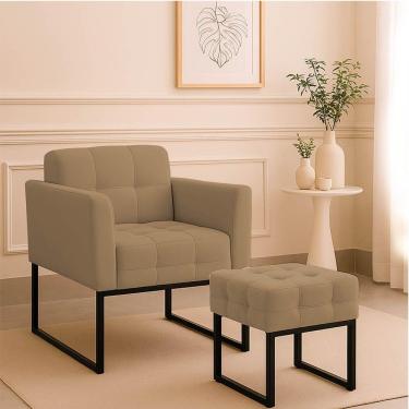 Imagem de Poltrona Sala E Puff Decorativo Industrial Elisa Suede D03 - D'rossi Marrom Rato