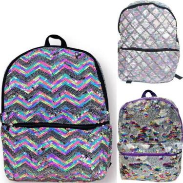 Imagem de Mochila Escolar de Costa Infantil Paete Prata Muda de Cor Rosa Roxo Az