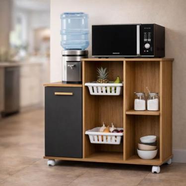 Imagem de Fruteira Armário De Chão Com Balcão Multiuso 2 Cestos Para Microondas 