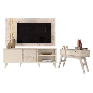 Imagem de Rack Bancada E Painel Para Tv Cronos Com Aparador Estoril Calacata Off White – Madetec