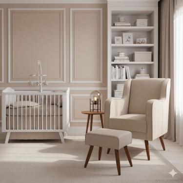 Imagem de Poltrona Amamentação Pés Palito Naná E Puff Linho - Pallazio Cor Bege