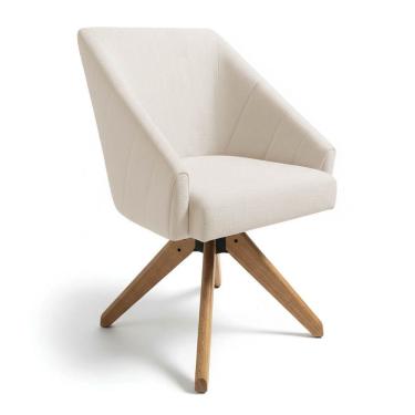 Imagem de Poltrona Giratória Alana Linho Bege Base De Madeira - Pallazio