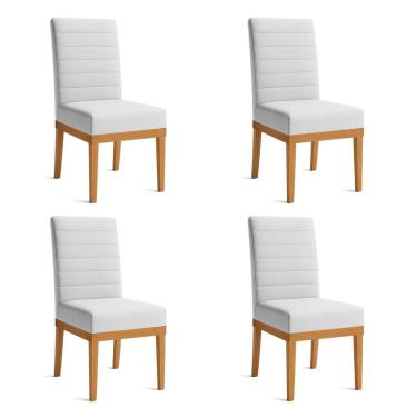 Imagem de Kit 4 Cadeiras De Jantar Solana Linho Cinza Base De Madeira - Pallazio