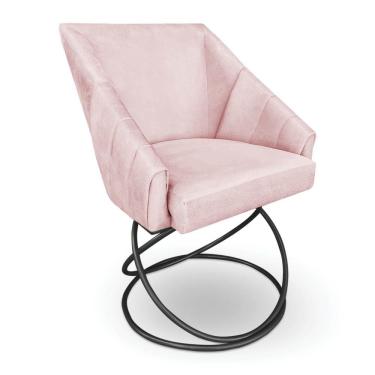 Imagem de Poltrona Luxo Alana Suede Base Luxo Preto - Pallazio Cor Rosa Bebê
