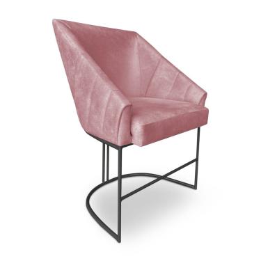 Imagem de Poltrona Luxo Alana Veludo Rosê Base Ferro Preto - Pallazio