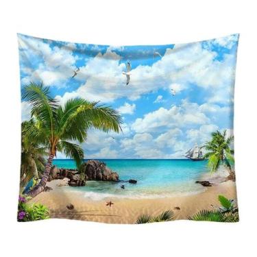 Imagem de Tapeçaria, paisagem de praia, microtecido 150x150cm para decoração de 
